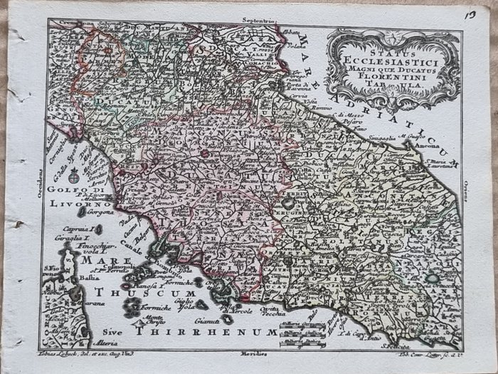 Italien - Kort; Tobias Conrad Lotter (1717-1777) - Lobeck Tobias (notizie 1730-1750) - Carta Geografica "Centro Italia" - Status Ecclesiastici Ducatus Fiorentini - 1751-1760