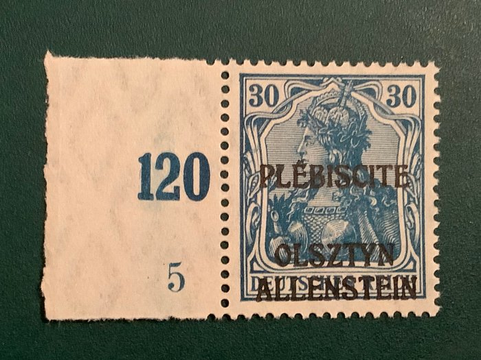 Tyske Kejserrige 1920 - Allenstein: 30 Pf uudgivet stempel med arkkant - Michel V