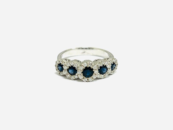 Ring - 18 kraat Hvidguld -  210ct tw Safir - Diamant - Fremstillet i Italien