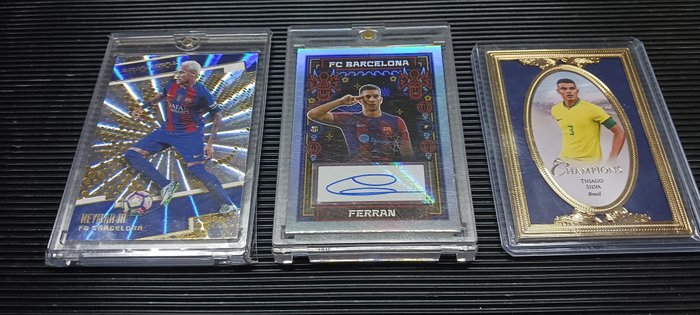 2015 and 2022 Pannini Revolution, Toops Dragon, Futera Unique Neymar Jr, Ferran, Thiago Silva - 3 Card - Næsten så god som ny (NM)