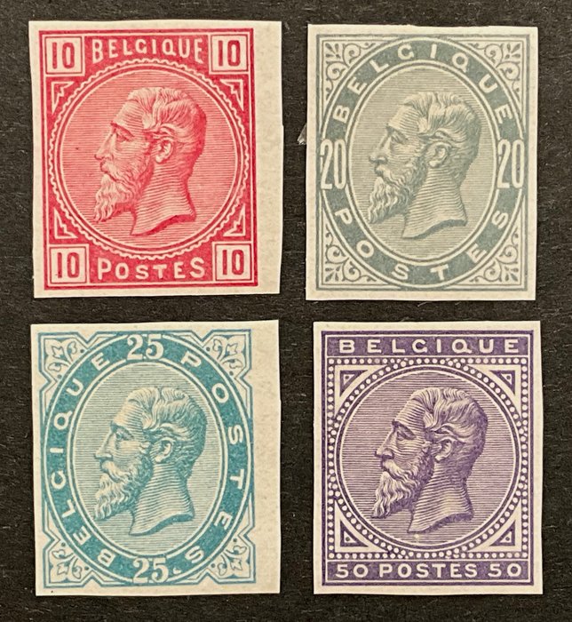 Belgien 1883 - Leopold II Issue 1883 - Komplet serie IMPERFORERET uden eksemplar - OBP 38/41 ND