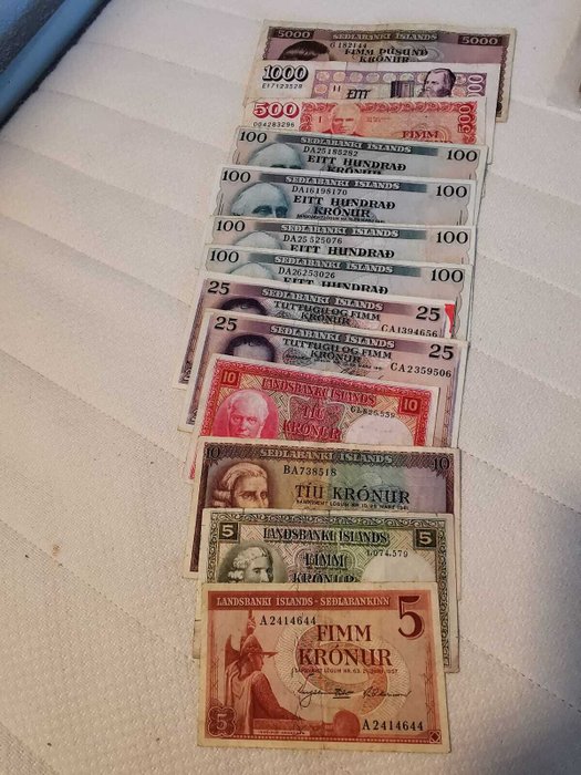 Island. - 13 Banknotes - Various Dates  (Ingen mindstepris)