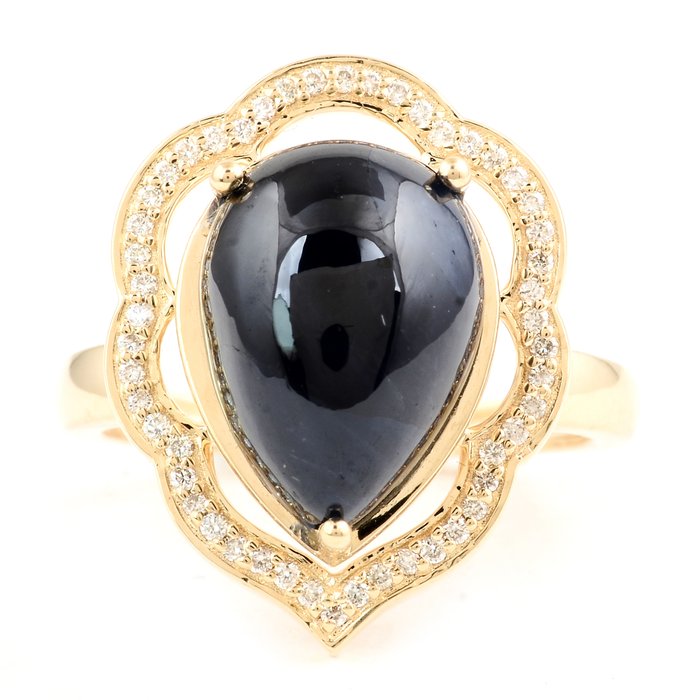 Ring - 14 karat Gulguld -  9.70ct. tw. Safir - Diamant