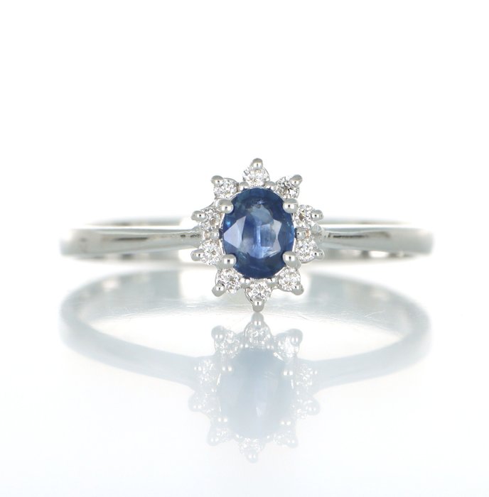 Ingen mindstepris - Ring - 18 kraat Hvidguld -  0.35ct. tw. Safir - Diamant