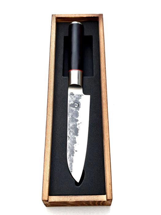 Santoku Knife - 440C Japanese Stainless Steel - Forged and Hammered - Zebra Wood - Køkkenkniv - Rustfrit stål - Japan