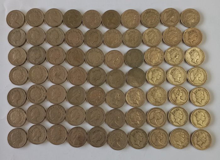 Storbritannien A Lot of 70x £1 Pound Coins  (Ingen mindstepris)