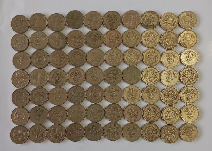 Storbritannien A Lot of 70x £1 Pound Coins  (Ingen mindstepris)