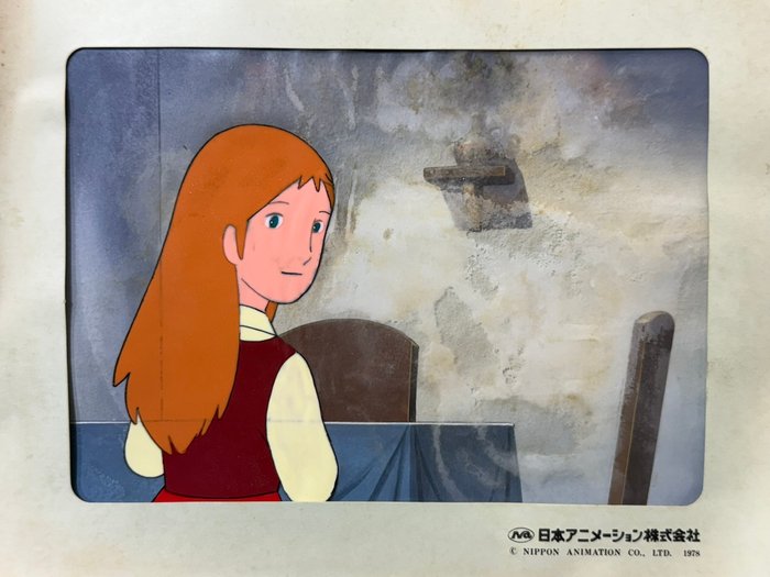 The Story of Perrine (Nippon Animation, 1978) - 1 Original animationscelle, i Studio Setup + malet baggrund