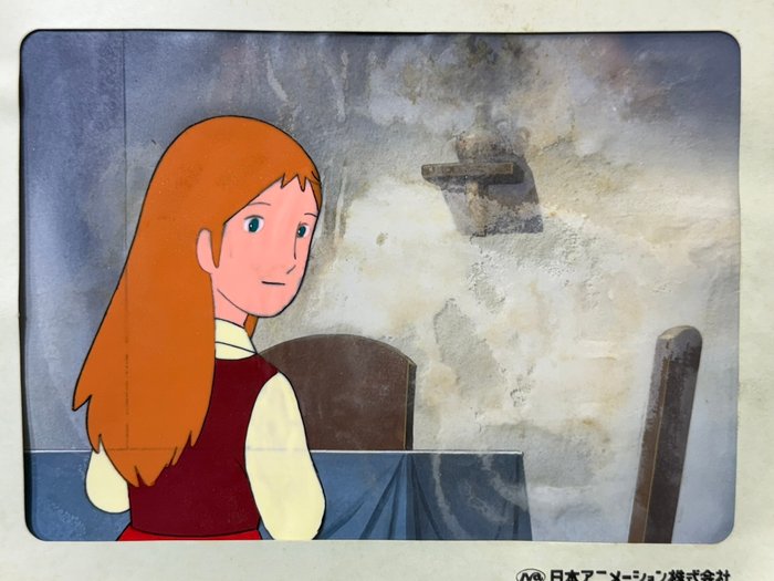 The Story of Perrine (Nippon Animation, 1978) - 1 Original animationscelle, i Studio Setup + malet baggrund