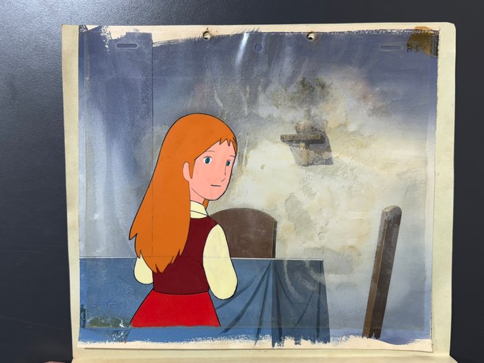 The Story of Perrine (Nippon Animation, 1978) - 1 Original animationscelle, i Studio Setup + malet baggrund