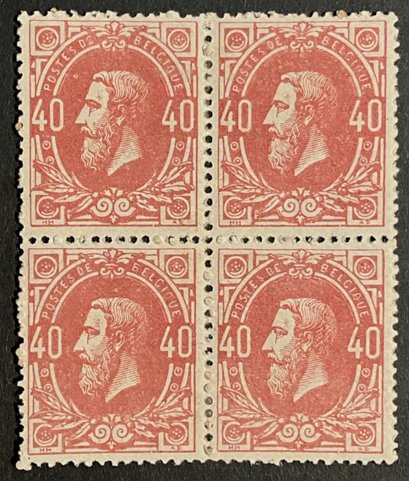 Belgien 1869 - Leopold II - 40 centimes Pink - Blok af 4 - OBP 34