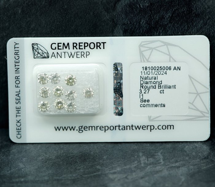 Ingen mindstepris - 10 pcs Diamant  (Natur)  - 327 ct - I1 - Gem Report Antwerp (GRA)