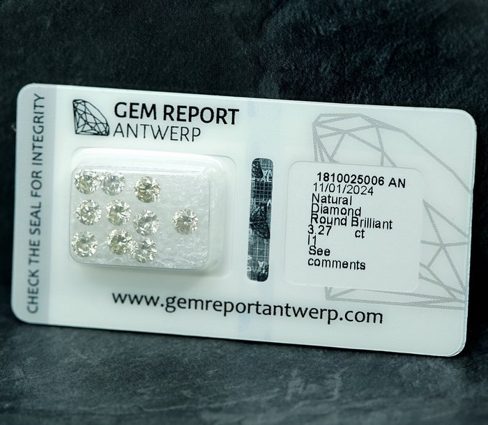 Ingen mindstepris - 10 pcs Diamant  (Natur)  - 327 ct - I1 - Gem Report Antwerp (GRA)