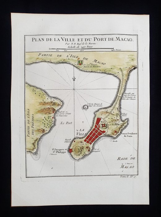 Asien - Kina, Asien, Macau, Pearl River; La Haye / P. de Hondt / J.N. Bellin - Plan de la Ville et du Port de Macao - 1721-1750