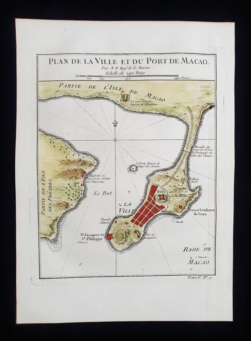 Asien - Kina, Asien, Macau, Pearl River; La Haye / P. de Hondt / J.N. Bellin - Plan de la Ville et du Port de Macao - 1721-1750