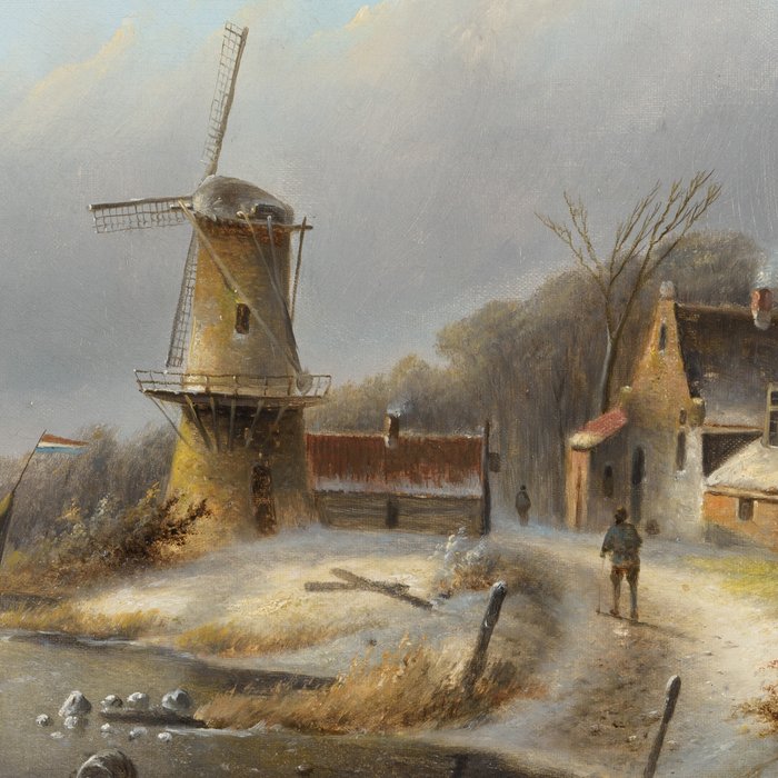 Jacob Jan Coenraad Spohler (1837-1923) - Dutch winter scene with skaters