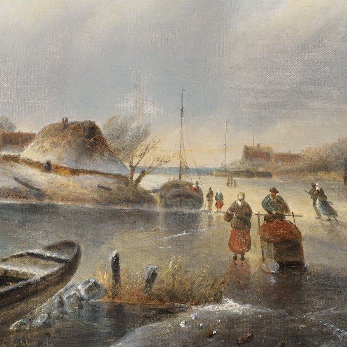 Jacob Jan Coenraad Spohler (1837-1923) - Dutch winter scene with skaters