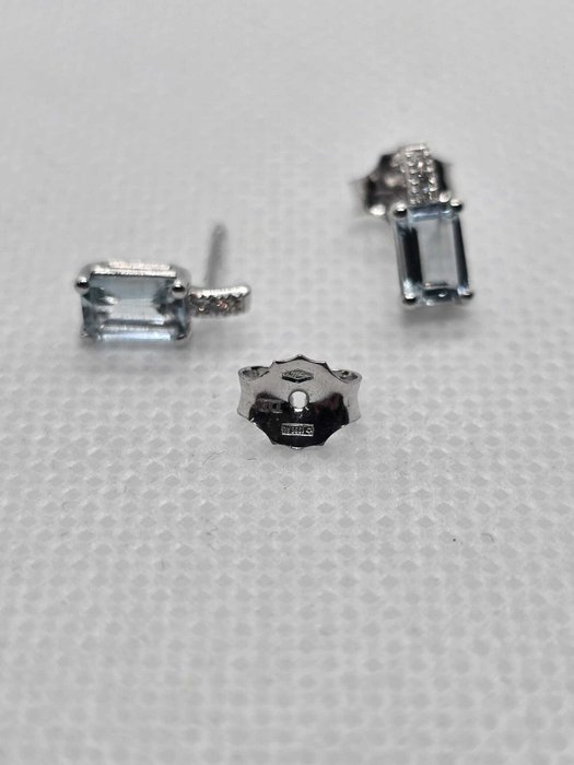 Øreringe - 18 kraat Hvidguld -  1.00ct. tw. Akvamarin - Diamant