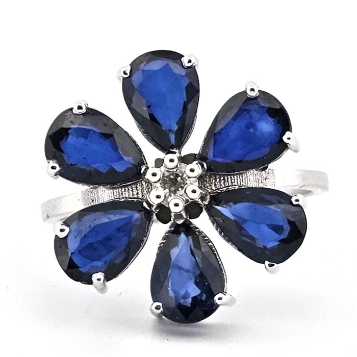 Ingen mindstepris - Ring - 18 kraat Hvidguld Diamant (Natur)  - Safir