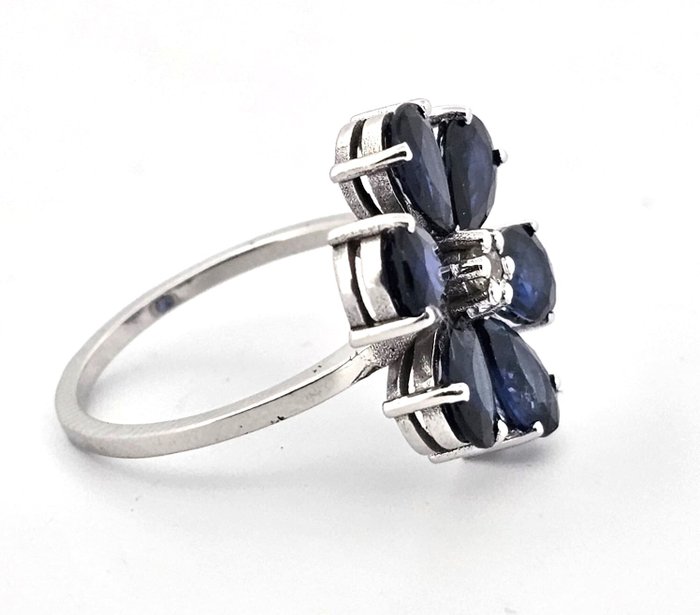 Ingen mindstepris - Ring - 18 kraat Hvidguld Diamant (Natur)  - Safir