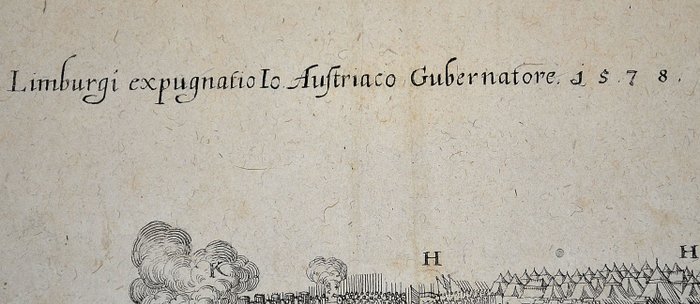 Holland - Den spansk-hollandske krig; Kupferstiche, ca. 1650. Quelle: Eine Ausgabe von: F. Strada. De Bello belgico - Limburgi expugnatio Austriaco Gubernatore 1578; Traiectensis obsidio anno 1579; Pugna ad - 1561-1580