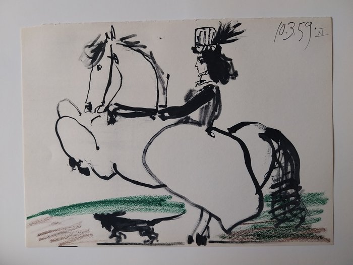 Pablo Picasso (1881-1973) - Aus Toros y Toreros  (1961 gedruckt)  Cercle d`Art  Dame Auf Pferd