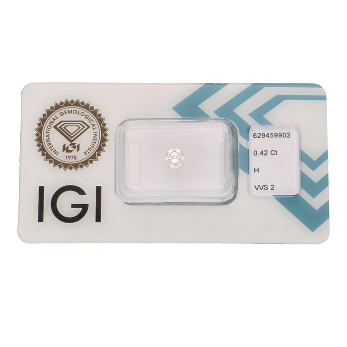 Ingen mindstepris - 1 pcs Diamant  (Natur)  - 042 ct - Rund - H - VVS2 - International Gemological Institute (IGI)