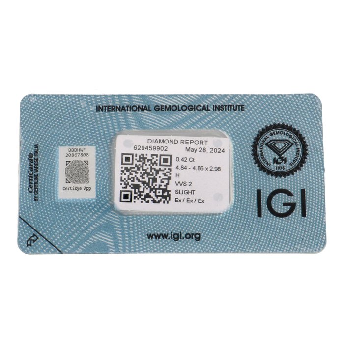 Ingen mindstepris - 1 pcs Diamant  (Natur)  - 042 ct - Rund - H - VVS2 - International Gemological Institute (IGI)