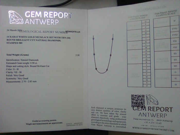 Halskæde - 14 karat Hvidguld -  0.90ct. tw. Diamant (Natur)