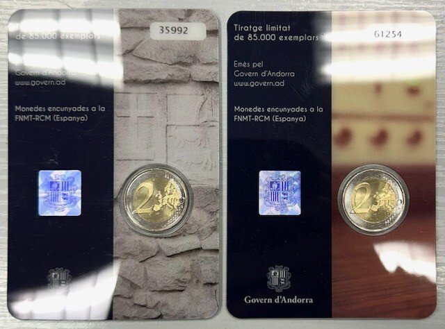 Andorra. 2 Euro 2016 "Réforme de 1886" + "Radio et télévision d'Andorre" (2 coincards)  (Ingen mindstepris)