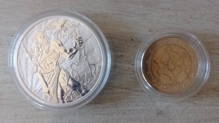 Belgien Tuvalu 1 Dollar / 2 Euro 2006/2020 Atomium + Zeus (2 monedas)  (Ingen mindstepris)