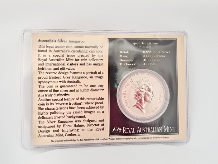 Australien. 1 Dollar 1995 Kangaroo, 1 Oz (.999)  (Ingen mindstepris)