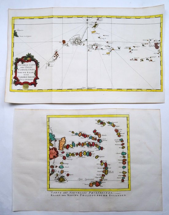 Oceanien - Filippinerne/Mikronesien/Guam/Carolinerne [Lot of 2]; J.N. Bellin - Nouvelle Carte des Isles Carolines / Carte des Nouvelles Philippines - 1751-1760