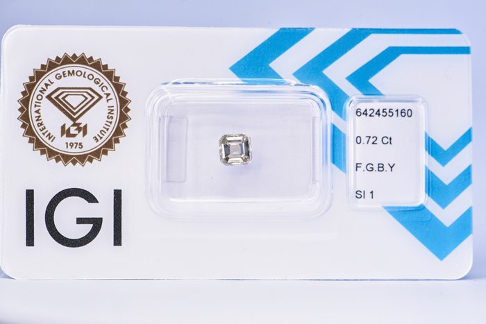 Ingen mindstepris - 1 pcs Diamant  (Naturfarvet)  - 0.72 ct - Smaragd - Fancy Brunlig, Grålig Gul - SI1 - International Gemological Institute (IGI)