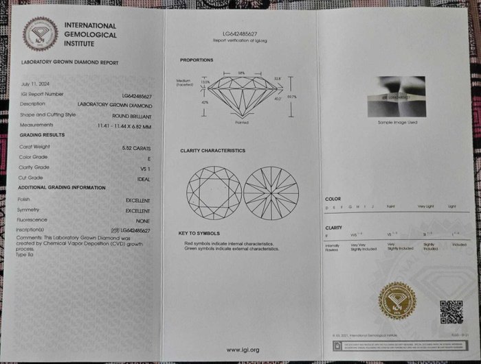 Ring Platin -  5.52ct. tw. Diamant (Laboratoriedyrket) - E, VS1, GRATIS FRAGT