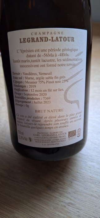 2019 Legrand-Latour, Ypresien - Champagne Brut Nature - 2 Flaske (0,75L)