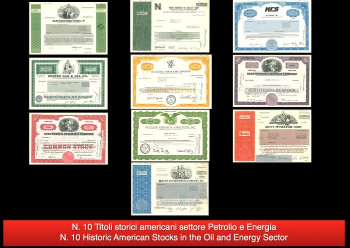 Förenta staterna - 10 Bonds and Shares - Various Dates - Historic American Stocks in the Oil and Energy  (Ingen mindstepris)