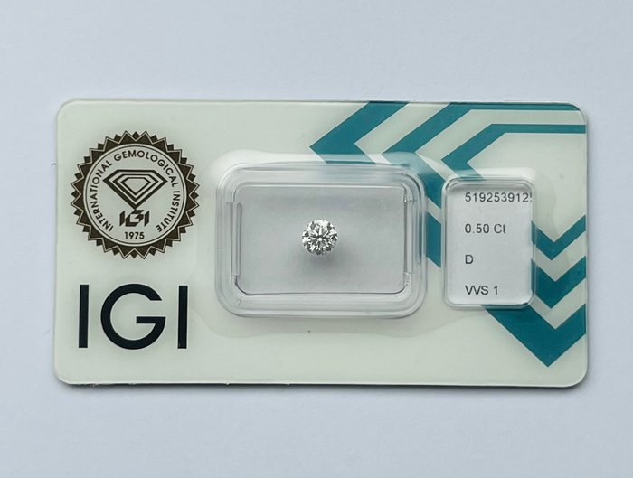 1 pcs Diamant  (Natur)  - 0.50 ct - Rund - D (farveløs) - VVS1 - International Gemological Institute (IGI)