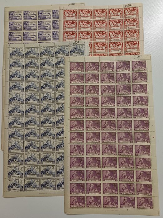 Cypern 1949/1949 - Cypern 1949 U.P.U. udstede komplet sæt MNH-stempler i hele ark af 60 (sjældent at finde i ark) - Stanley Gibbons No 168 - 171 Cyprus stamps 2017 No 170-173