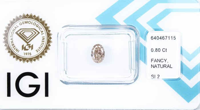 Ingen mindstepris - 1 pcs Diamant  (Naturfarvet)  - 0.80 ct - Oval - Fancy light Gullig Brun - SI2 - International Gemological Institute (IGI)