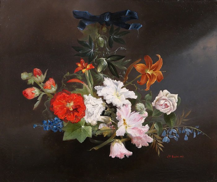 Charles Rivière (XIX) - Still life of flowers