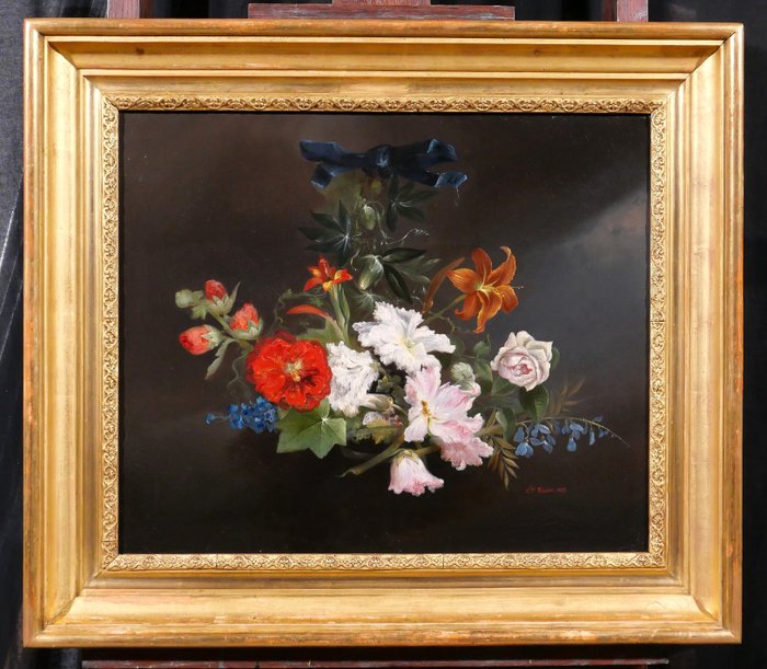 Charles Rivière (XIX) - Still life of flowers