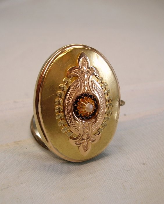 Ingen mindstepris - Broche Skum guld/guld dobbelt -  013ct tw Perle - antik broche+hemmeligt rum