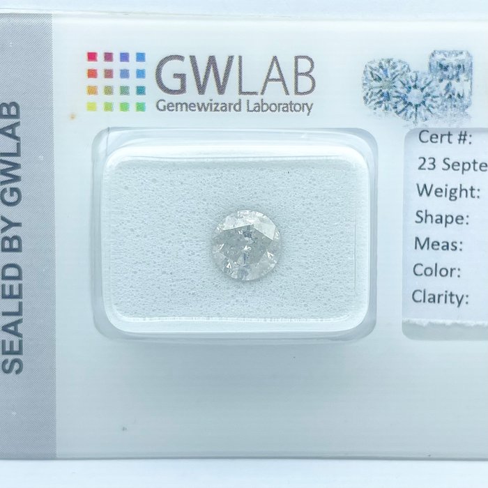 Ingen mindstepris - 1 pcs Diamant  (Natur)  - 1.03 ct - Rund - G - I2 - Gemewizard Gemological Laboratory (GWLab)