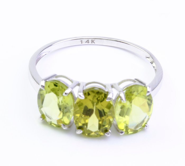 Ingen mindstepris - Ring - 14 karat Hvidguld Peridot