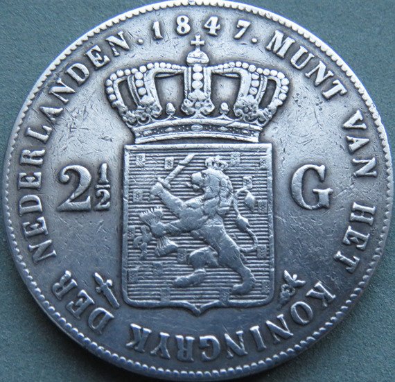 Holland. Willem II (1840-1849). 2 1/2 Gulden 1847  (Ingen mindstepris)