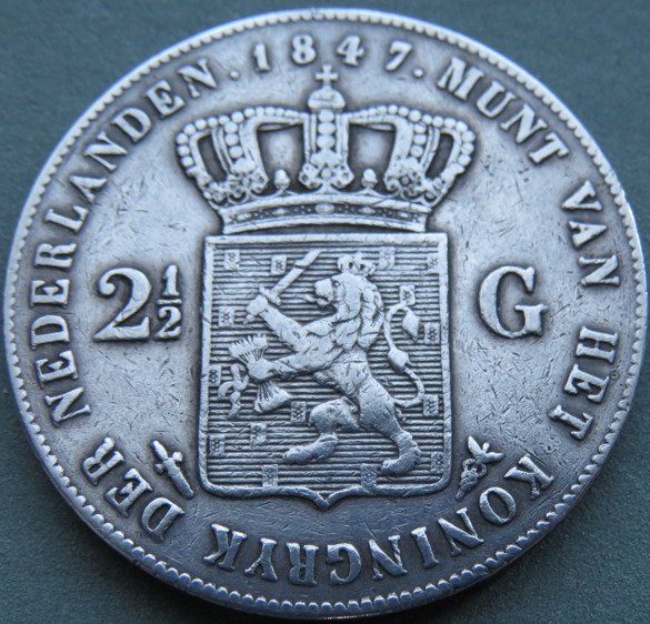 Holland. Willem II (1840-1849). 2 1/2 Gulden 1847  (Ingen mindstepris)