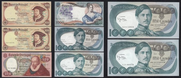 Portugal. - 8 banknotes - various dates - Pick 170a, 170b, 172, 175, 177