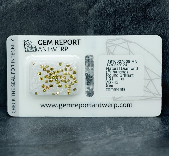 49 pcs Diamant  (Farvebehandlet)  - 1.01 ct - I2, VS1 - Gem Report Antwerp (GRA)