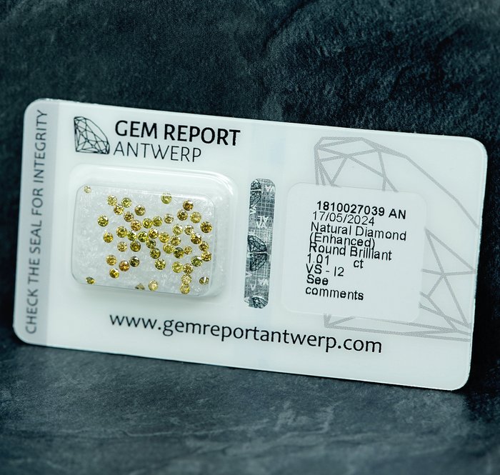 49 pcs Diamant  (Farvebehandlet)  - 1.01 ct - I2, VS1 - Gem Report Antwerp (GRA)